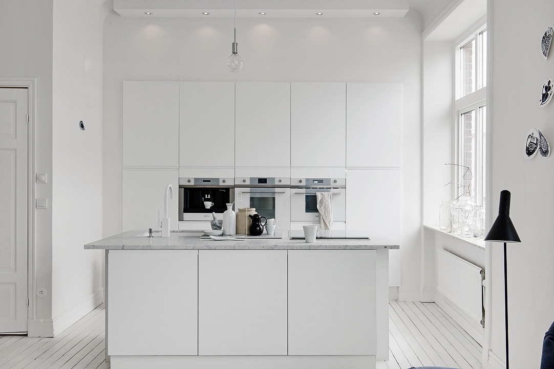 Picture of white kitchen and island