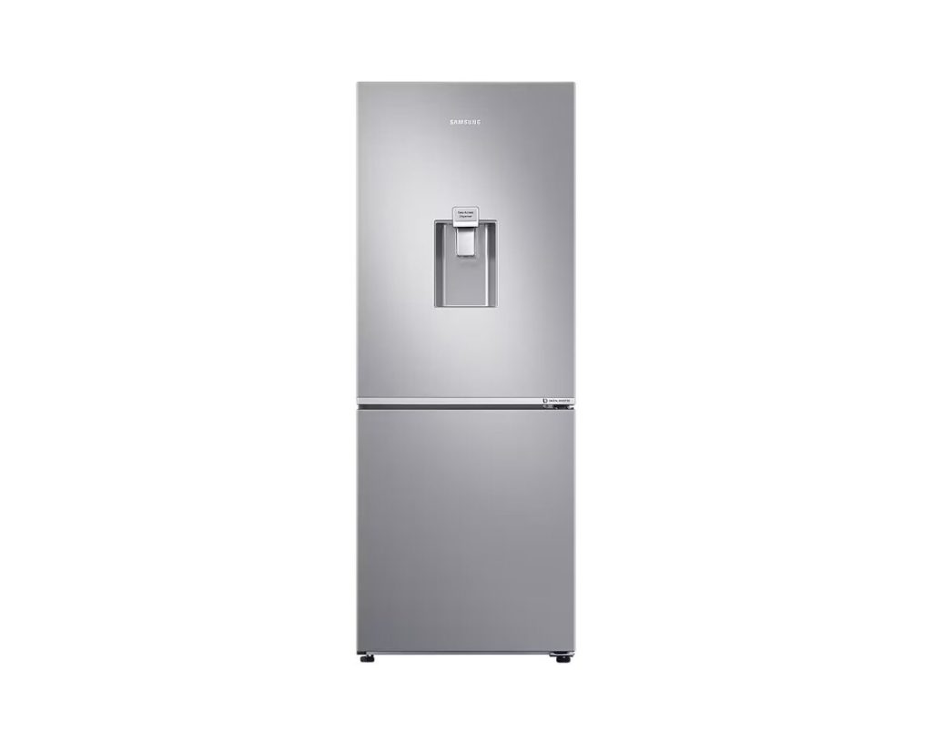 ledusskapis ar saldētavu apakšā sudraba krāsā